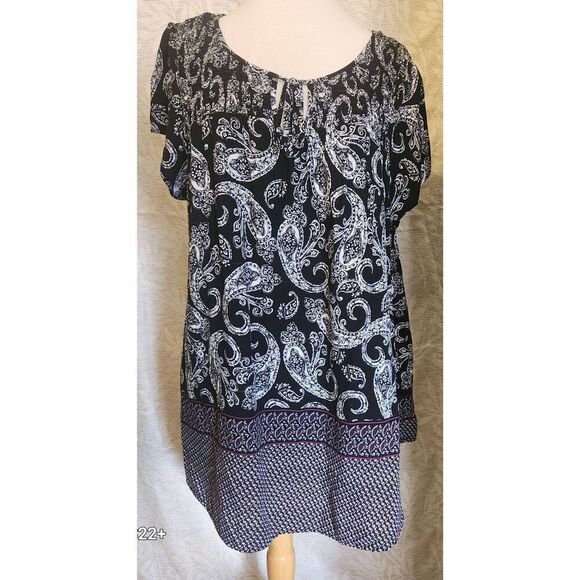 F34 Faded Glory navy and white paisley blouse - Picture 1 of 11